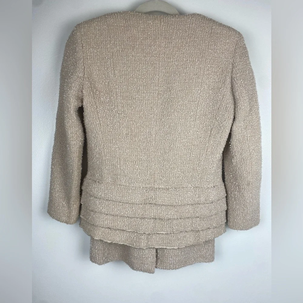 Rare Christian Dior beige tweed skirt suit blazer 36 waisted set US4